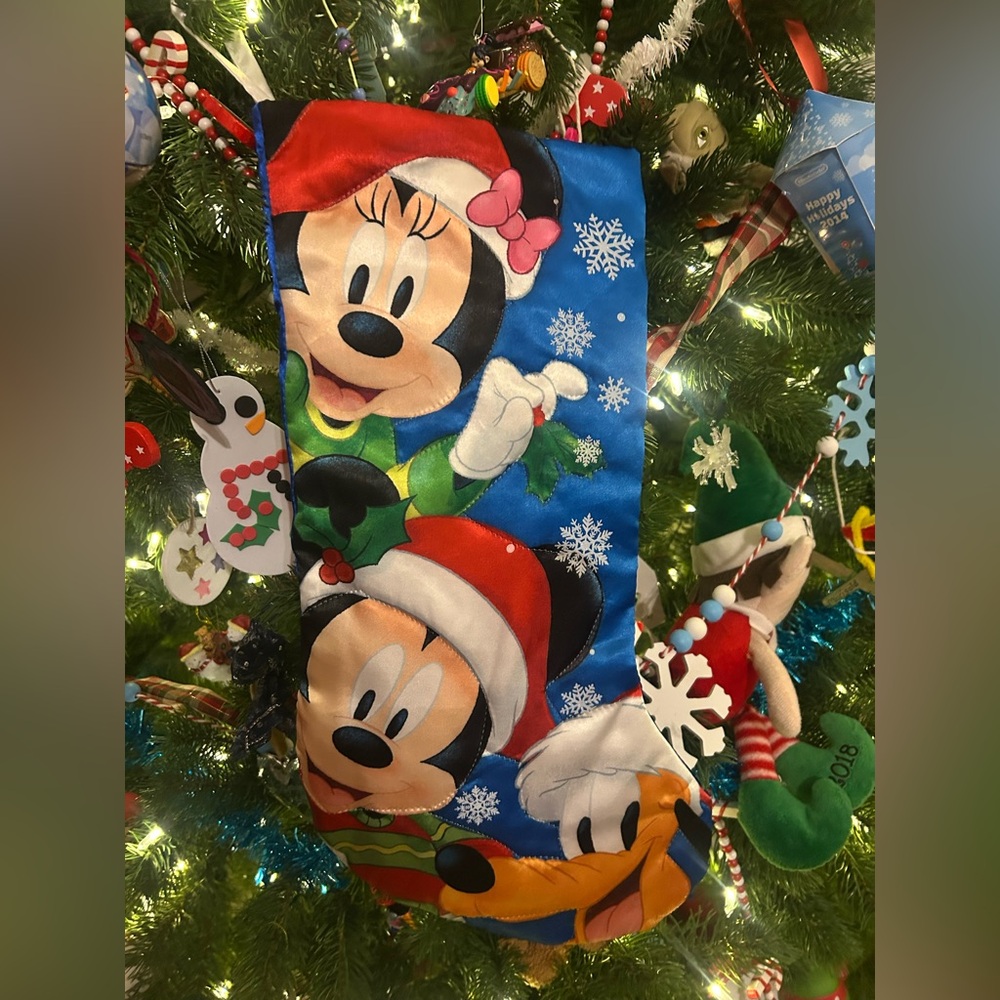 🎄❄️Disney Kurt S Adler Sparkling Stocking w Mickey, Minnie & Pluto 🎁